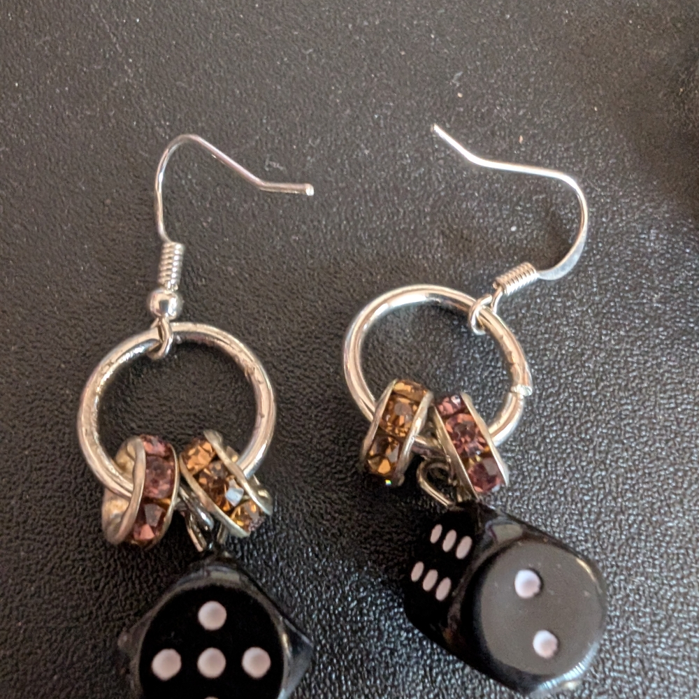 Black and Silver Dice Earrings